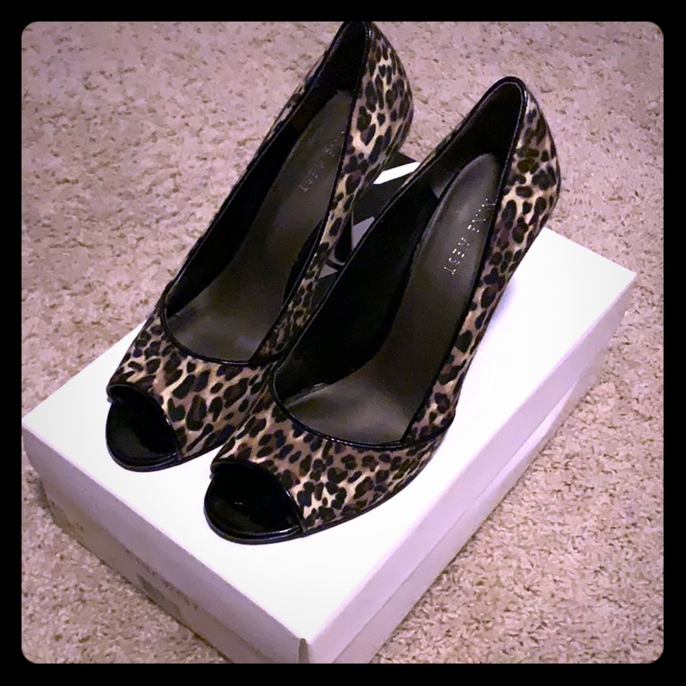 Nine West Leopard Print peep toe stilettos